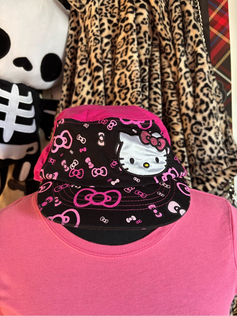 y2k Hello Kitty Pink & Black military Hat